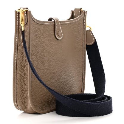 Hermes Taurillon Clemence Amazone Evelyne TPM Etoupe Bleu Indigo 3 of 11