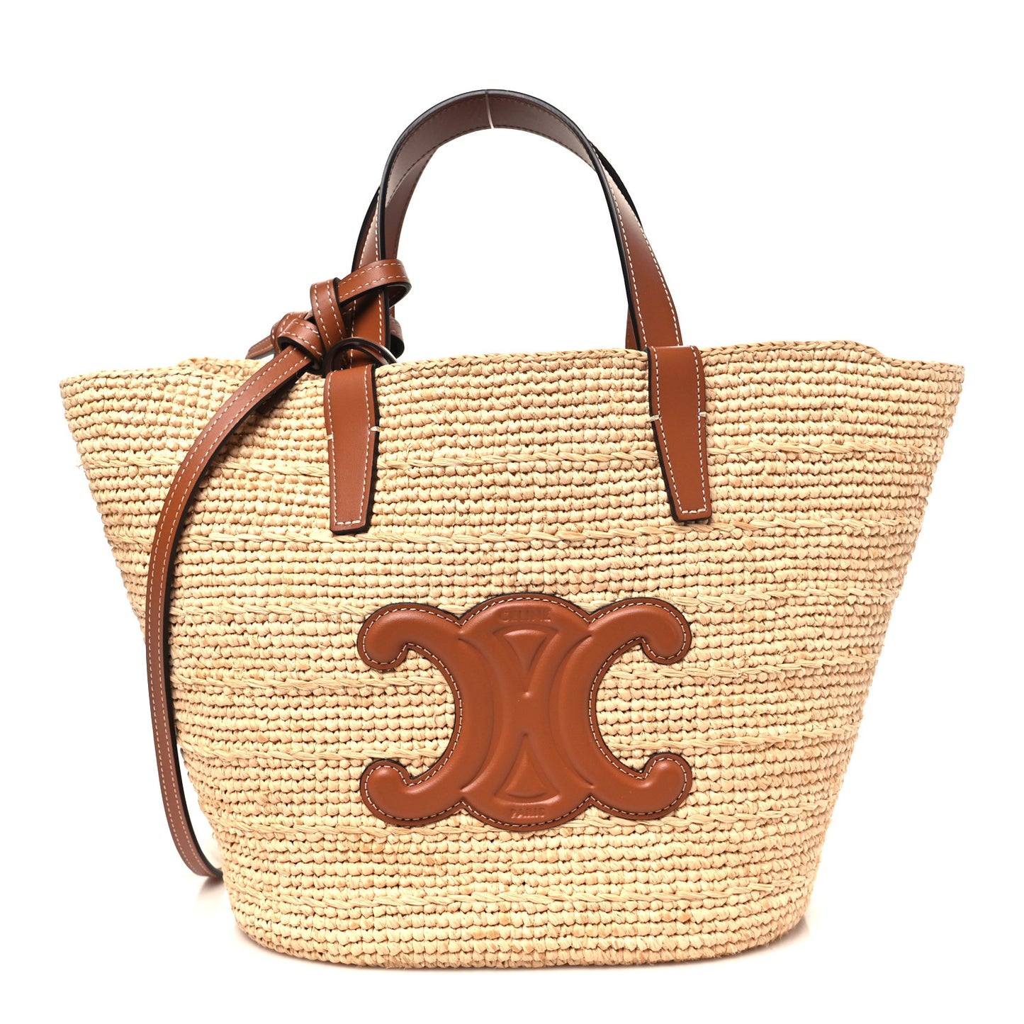 Raffia Calfskin Triomphe Teen Panier Tan