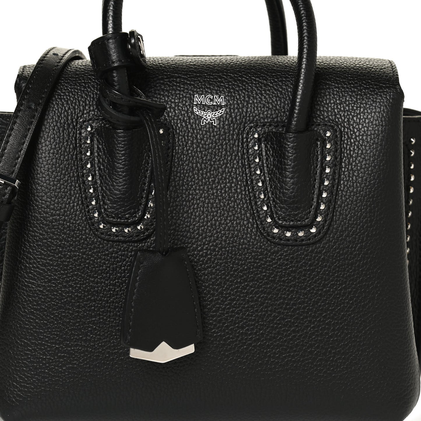 Grained Calfskin Studded Mini Milla Tote Black