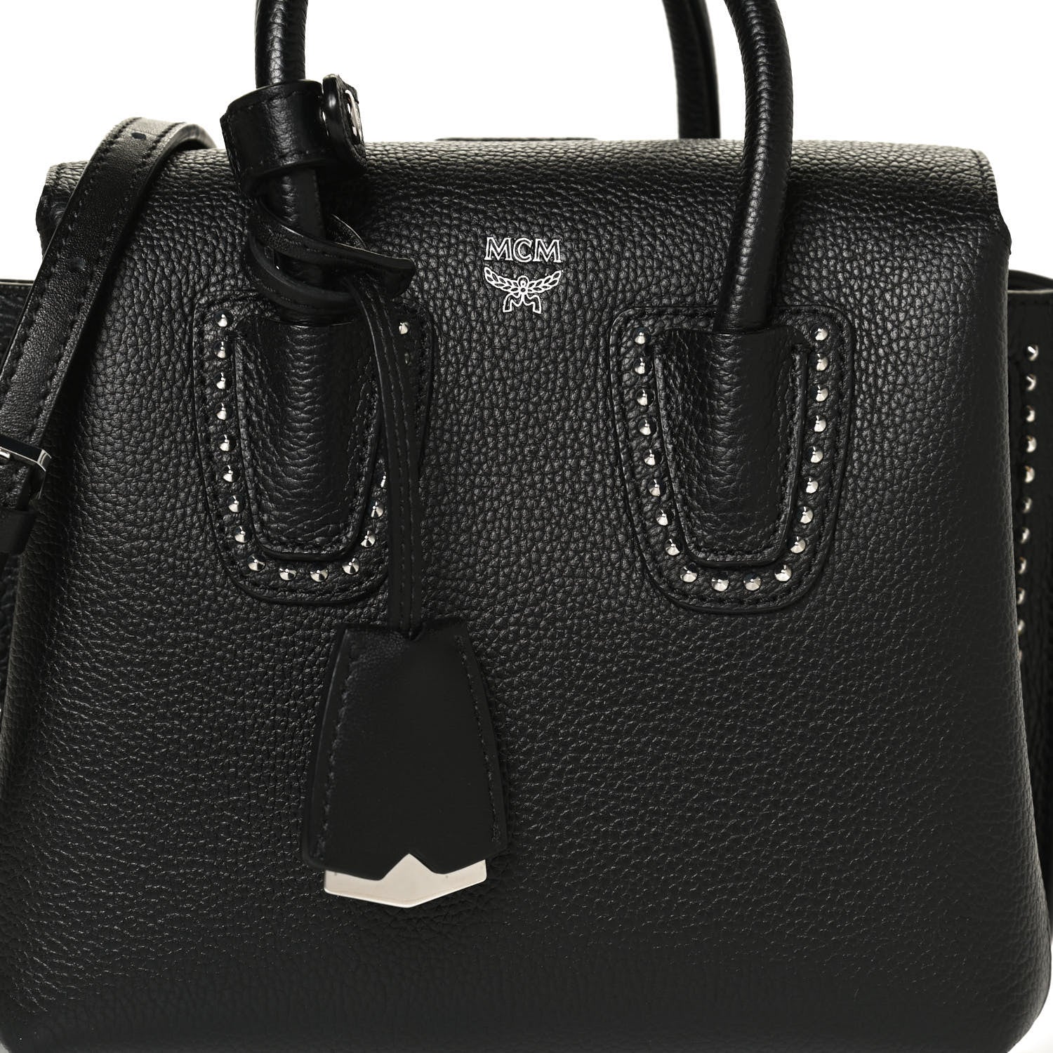 MCM Grained Calfskin Studded Mini Milla Tote Black 7 of 9
