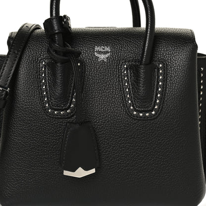 MCM Grained Calfskin Studded Mini Milla Tote Black 7 of 9