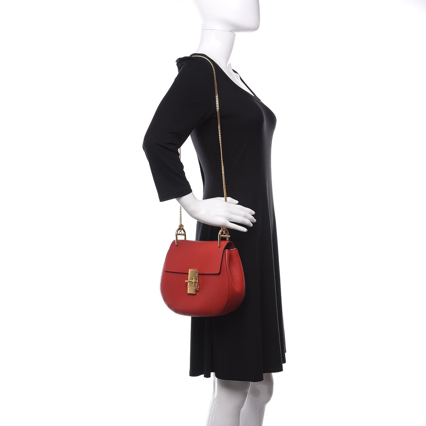 Grained Lambskin Drew Shoulder Bag Plaid Red