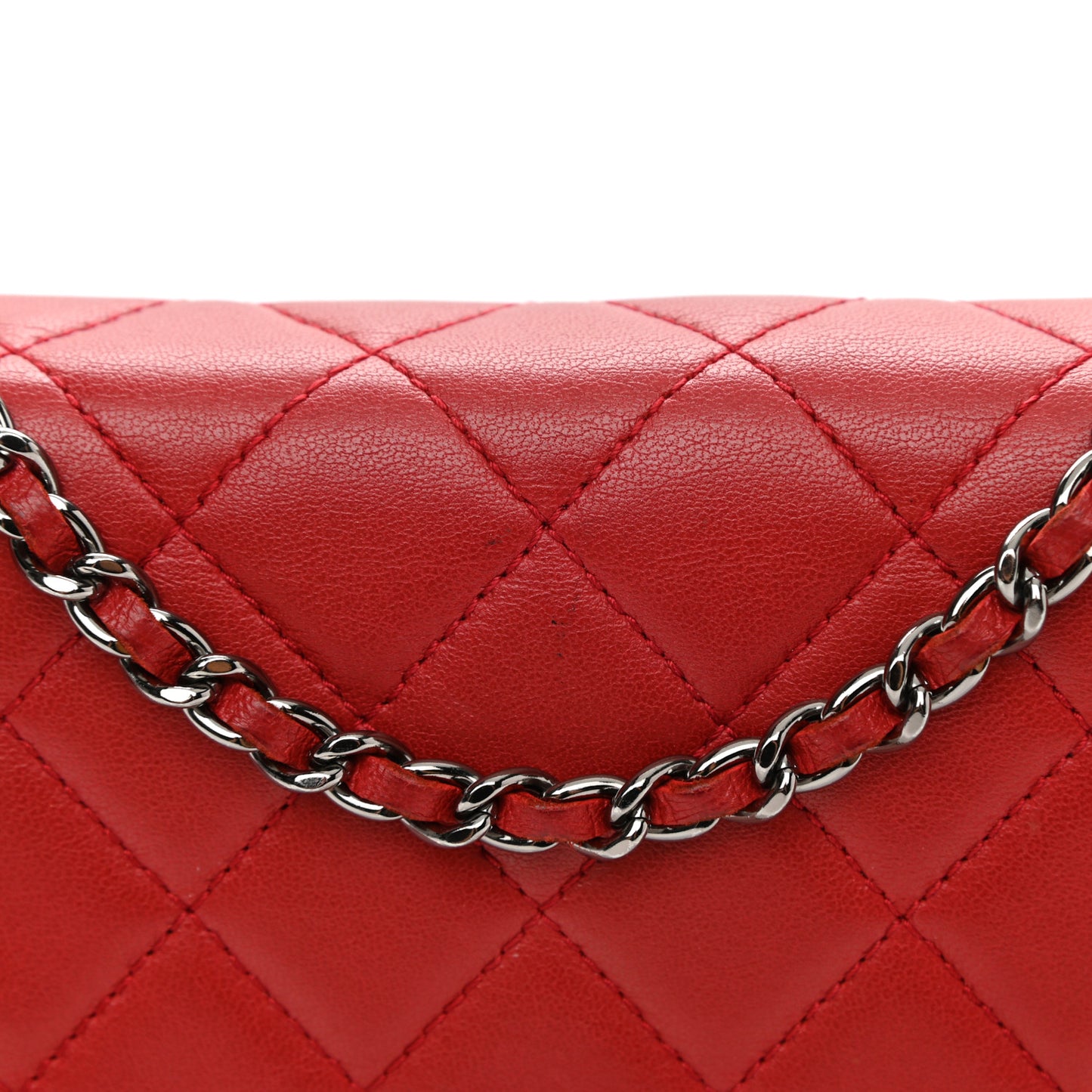 Lambskin Quilted Boy Wallet On Chain WOC Red