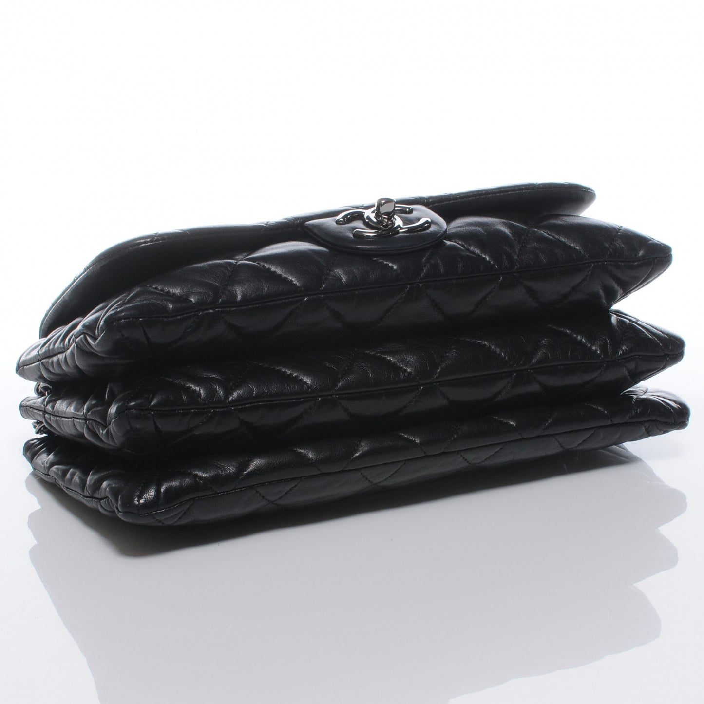 Lambskin Quilted Chanel 3 Large Accordion Flap Black Black