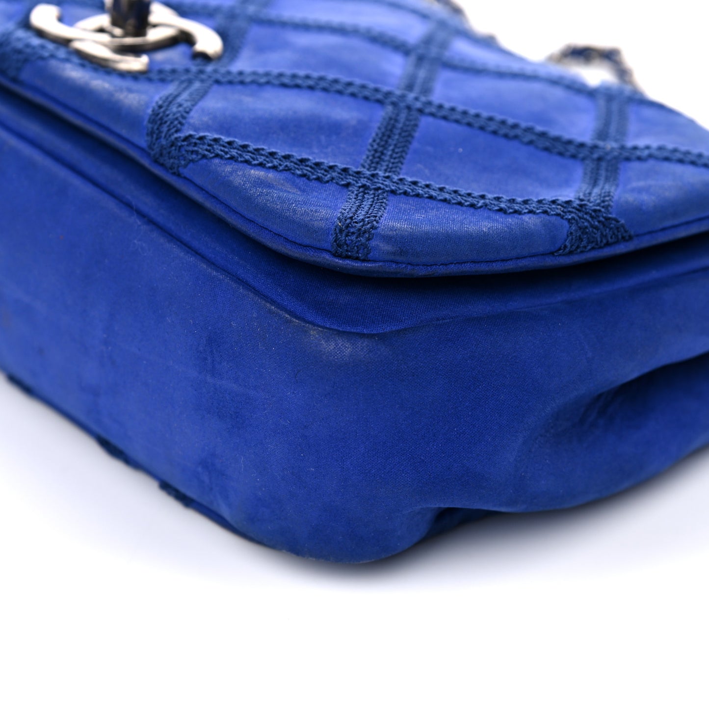 Suede Diamond Embellished Medium Single Flap Blue