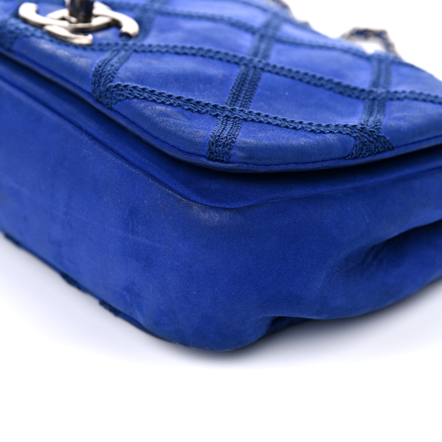 Chanel Suede Diamond Embellished Medium Single Flap Blue 9 of 18