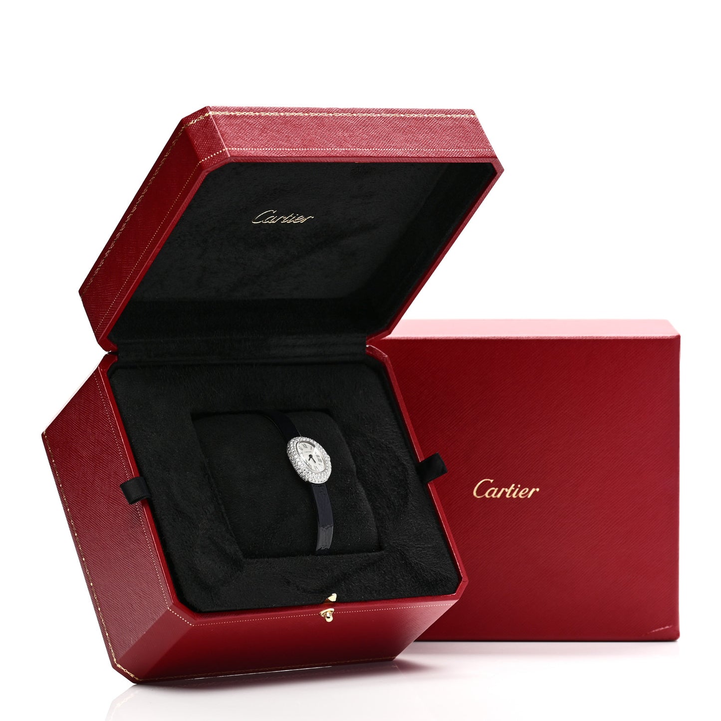 18K White Gold Calfskin Diamond Bezel 19mm Baignoire Quartz Watch