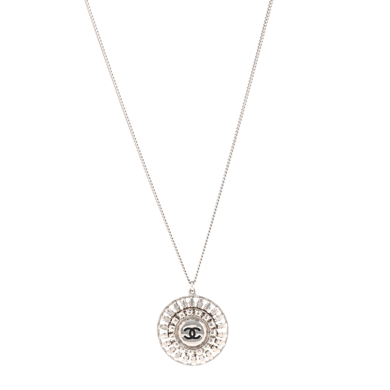 Chanel CC Medallion Pendant Necklace Silver 1 of 6