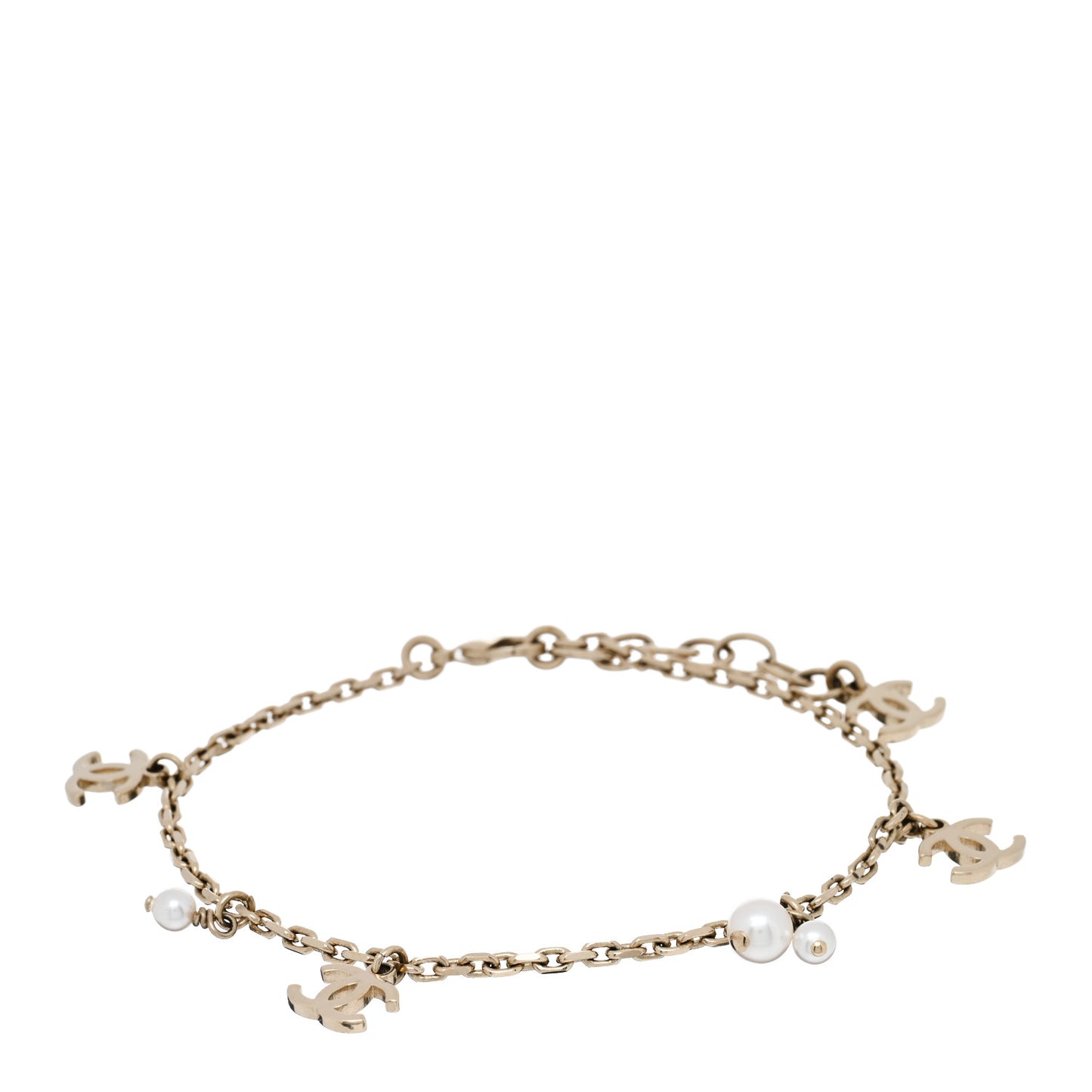 Pearl CC Chain Anklet Gold