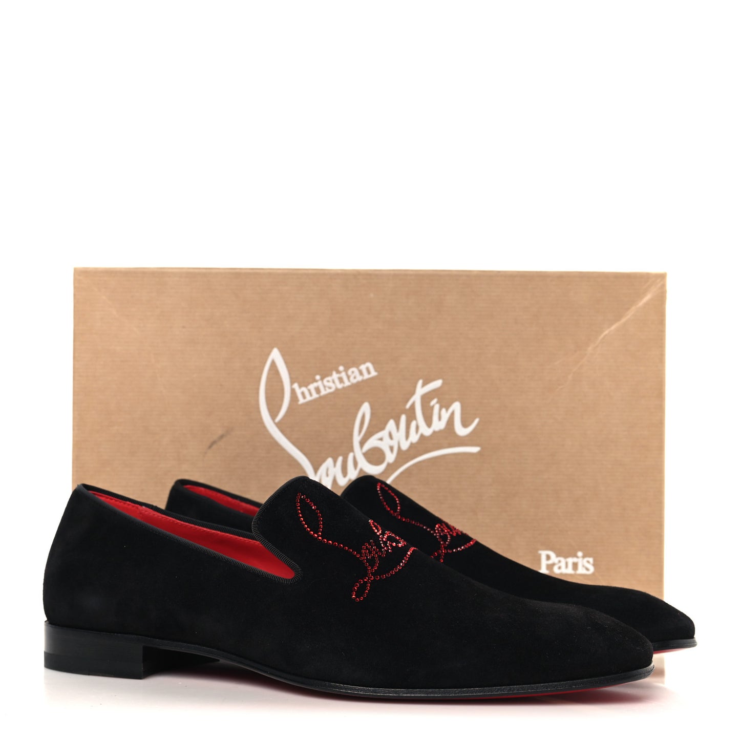 Veau Velours Strass Mens Navy Dandelion Flat Loafers 41 Black Loubi