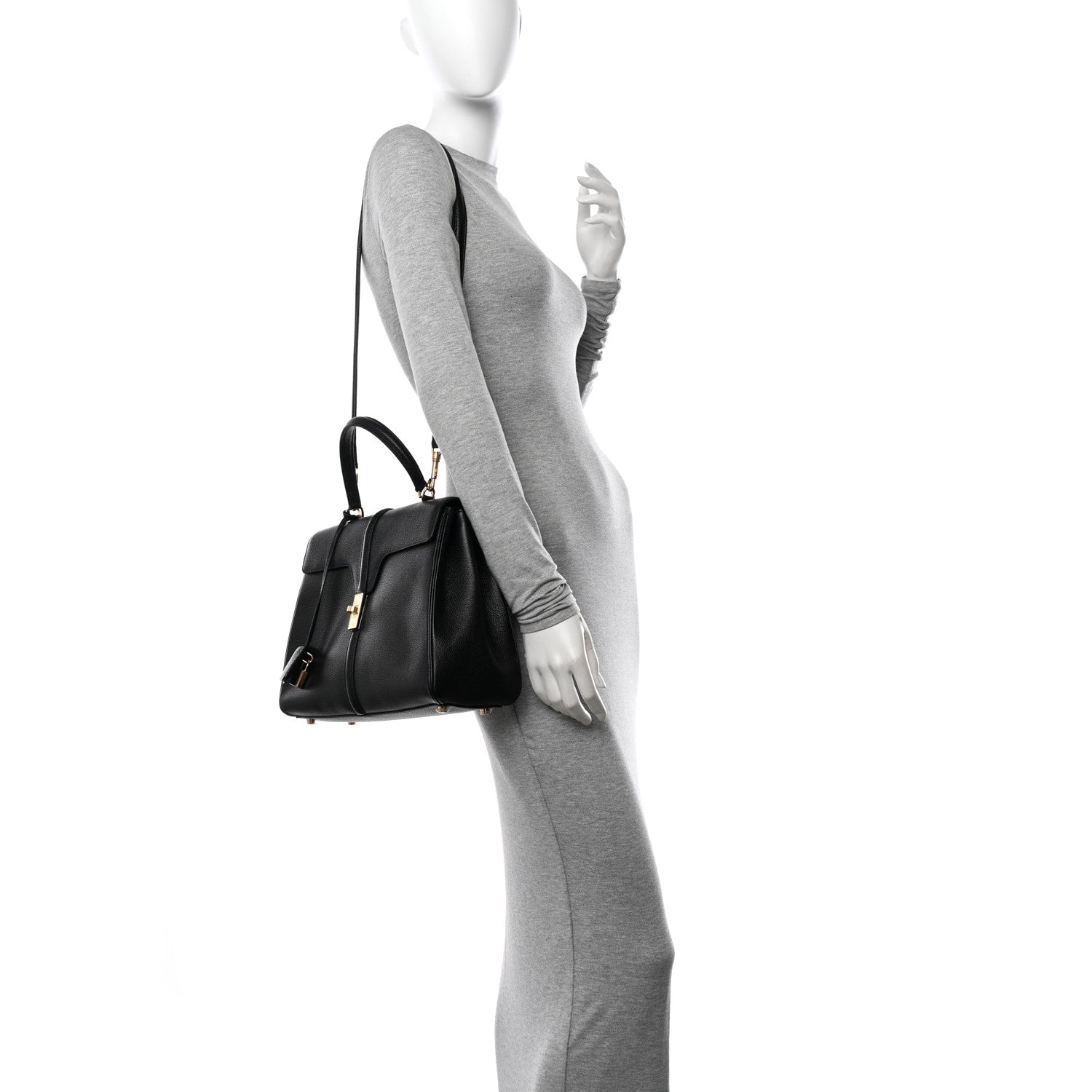 Celine Grained Calfskin Classique 16 Top Handle Bag Black 2 of 12