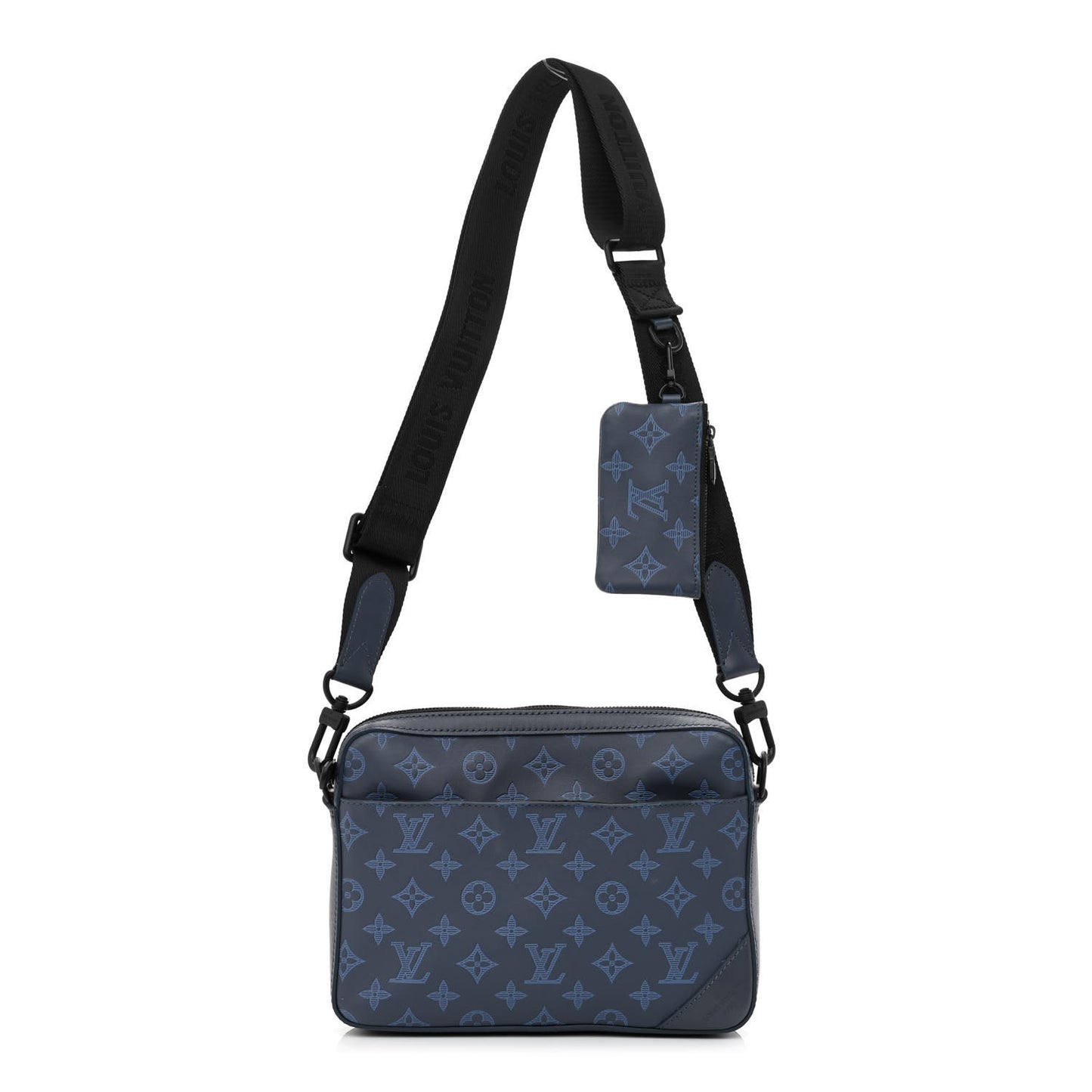 Calfskin Monogram Shadow Duo Messenger Navy Blue