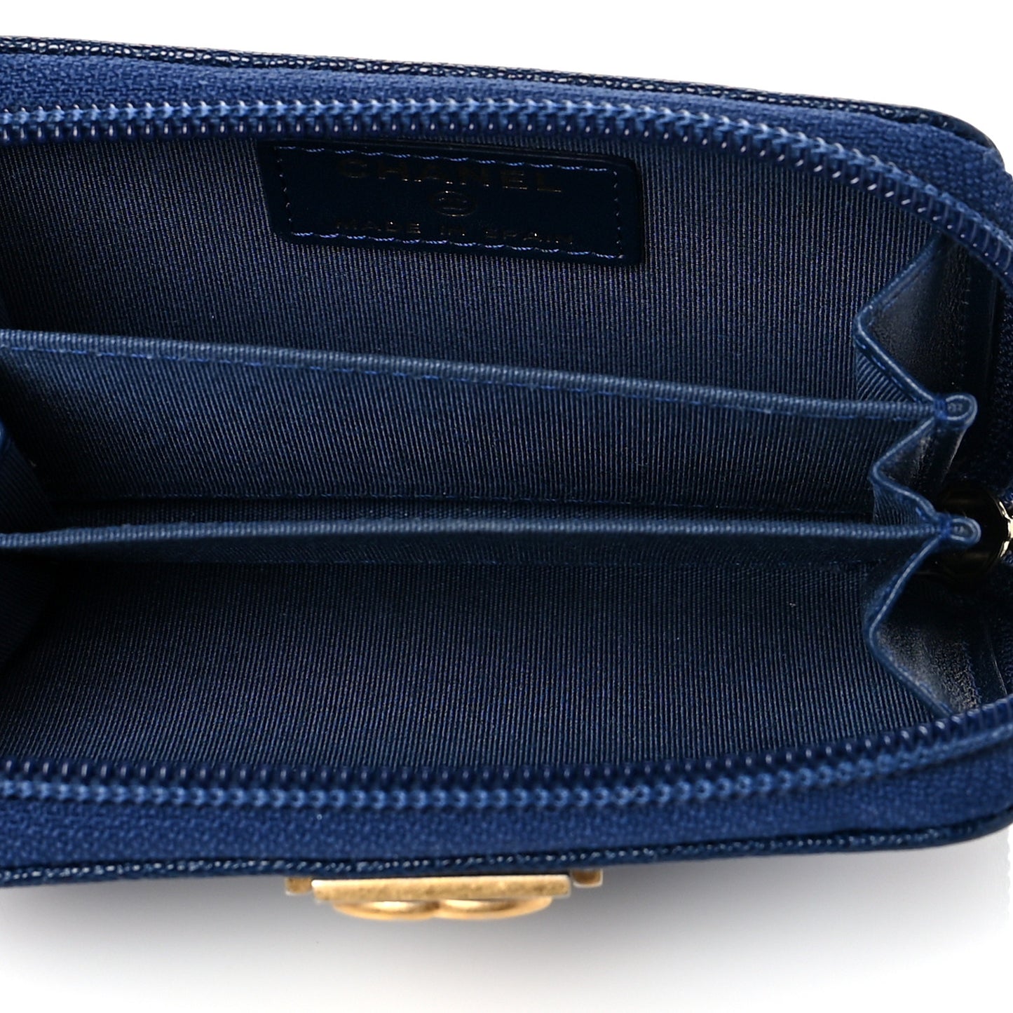 Caviar Quilted Boy Zip Around Coin Purse Wallet Dark Blue