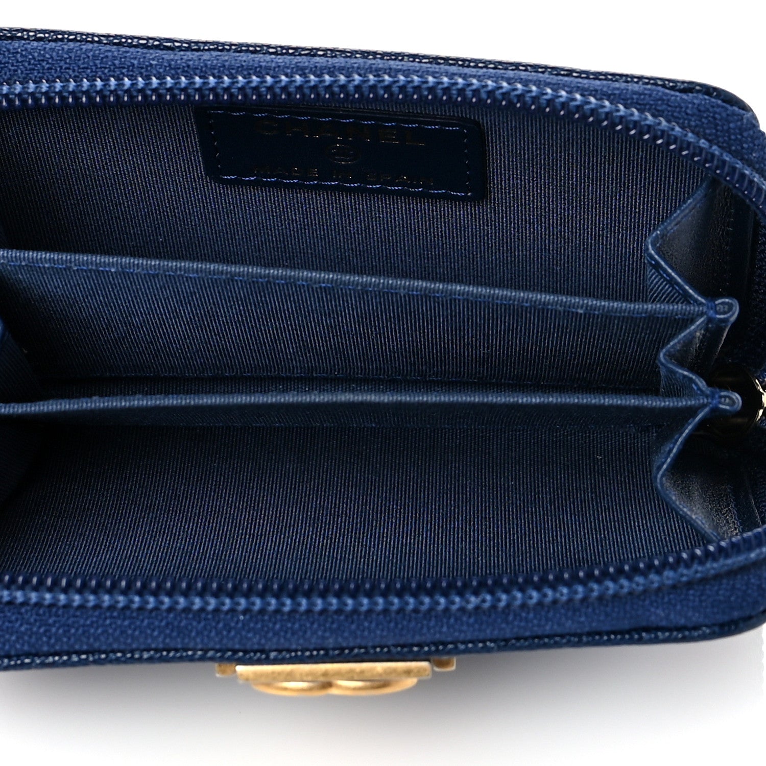 Chanel Caviar Quilted Boy Zip Around Coin Purse Wallet Dark Blue 7 of 10