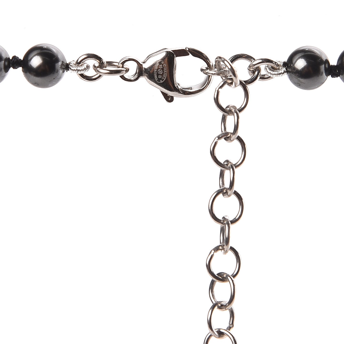 Ruthenium Pearl Beaded CC Long Necklace Black