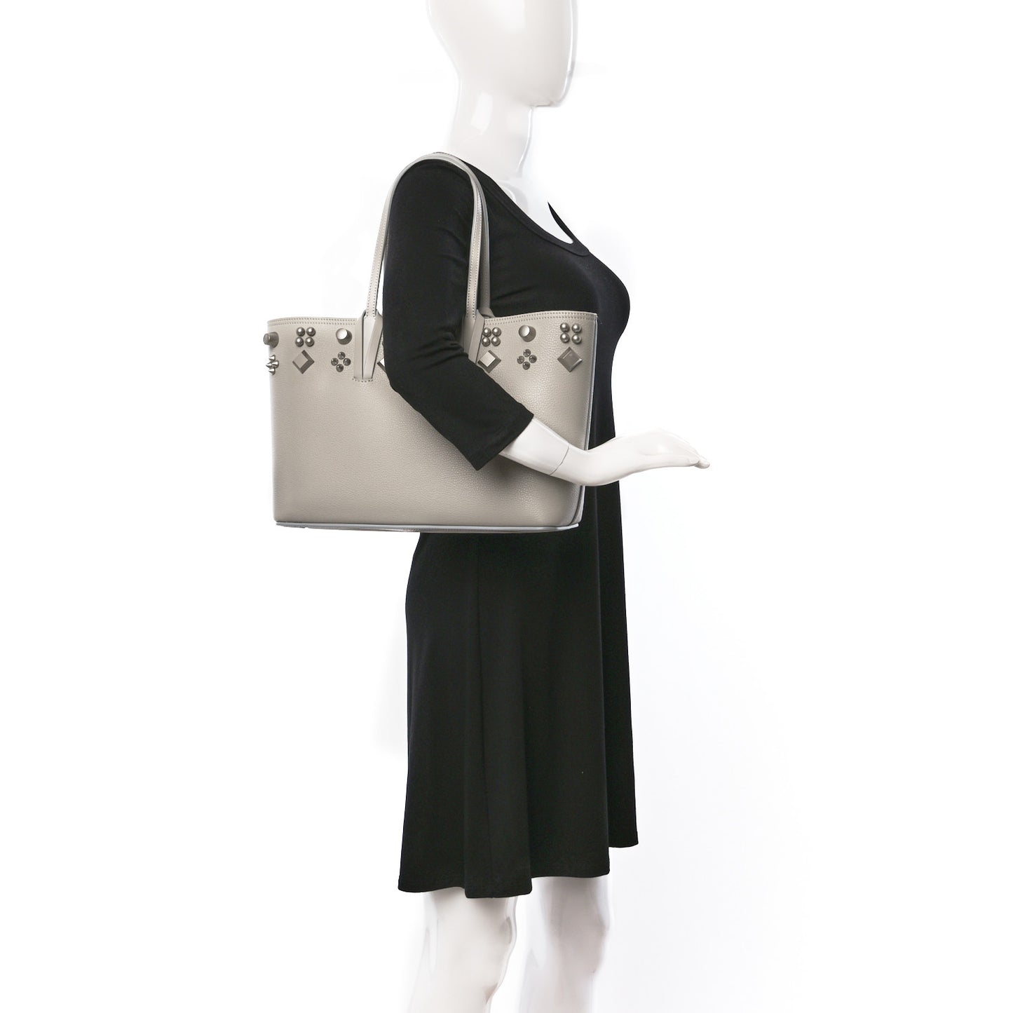 Calfskin Spikes Small East West Cabata Tote Light Grey