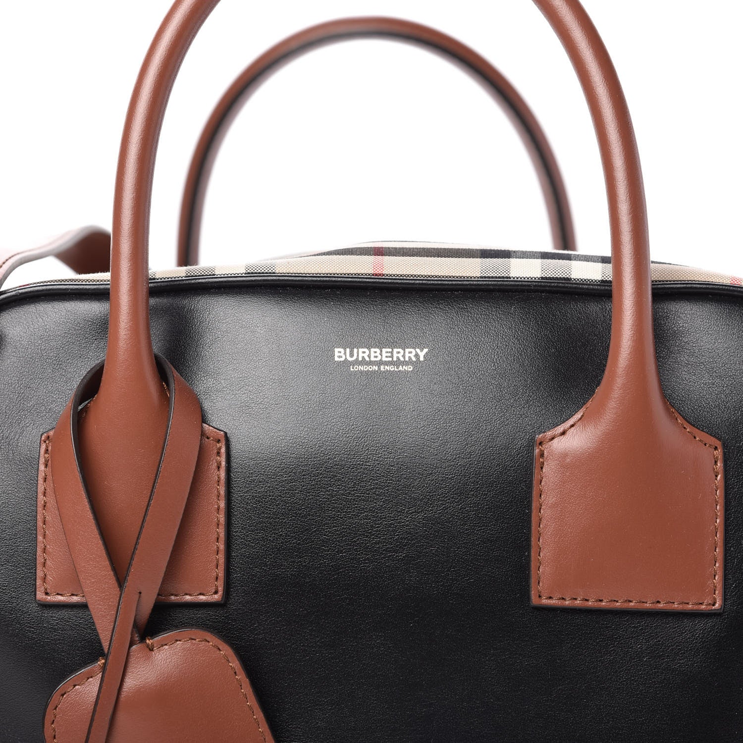 Burberry Smooth Calfskin House Check Medium Cube Bowling Bag Archive Beige 9 of 10