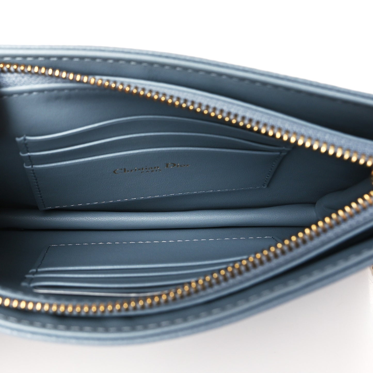 Calfskin Cannage Caro Zipped Pouch With Chain Cloud Blue