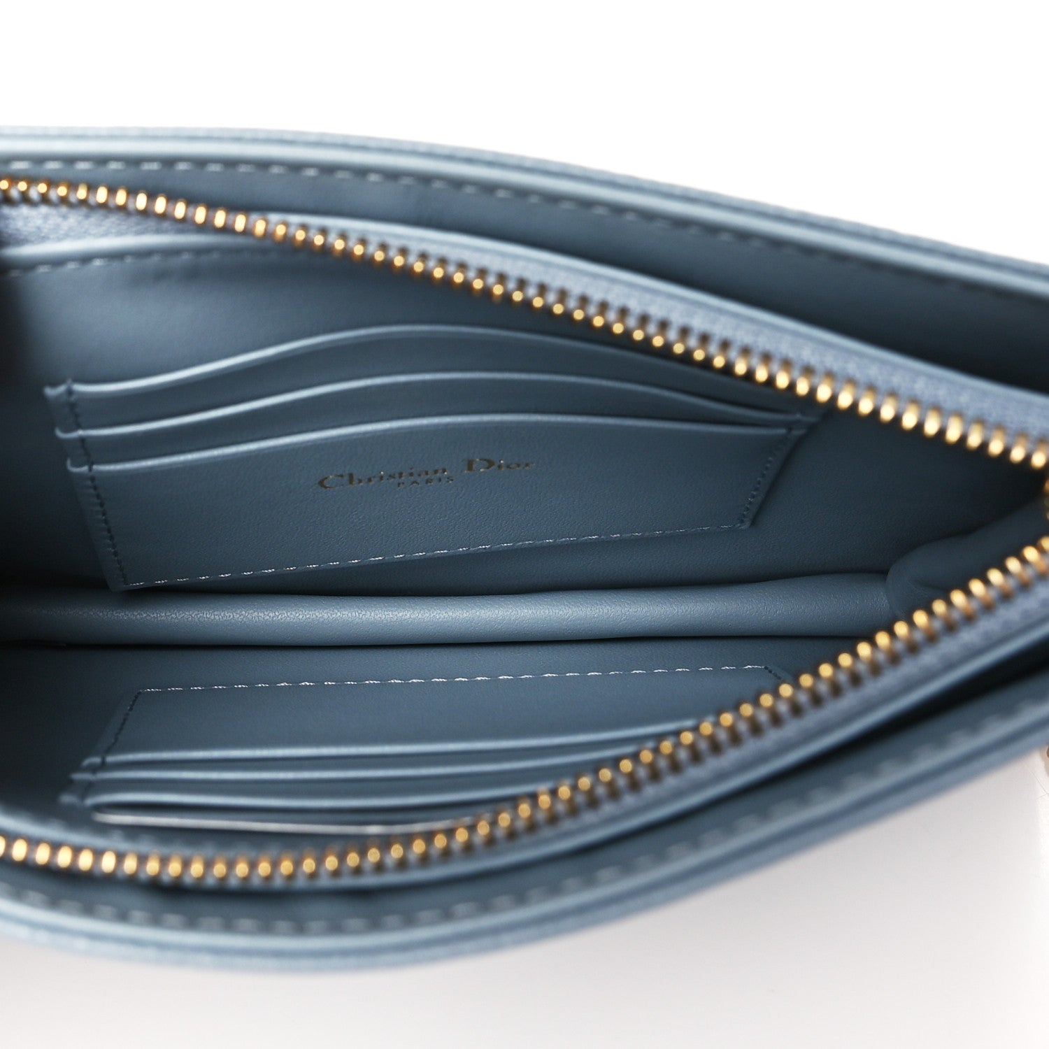 Christian Dior Calfskin Cannage Caro Zipped Pouch With Chain Cloud Blue 5 of 10