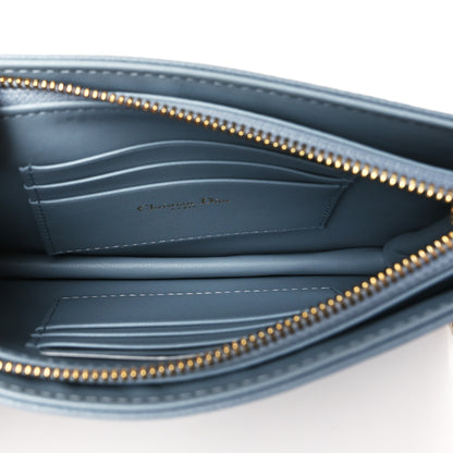 Christian Dior Calfskin Cannage Caro Zipped Pouch With Chain Cloud Blue 5 of 10