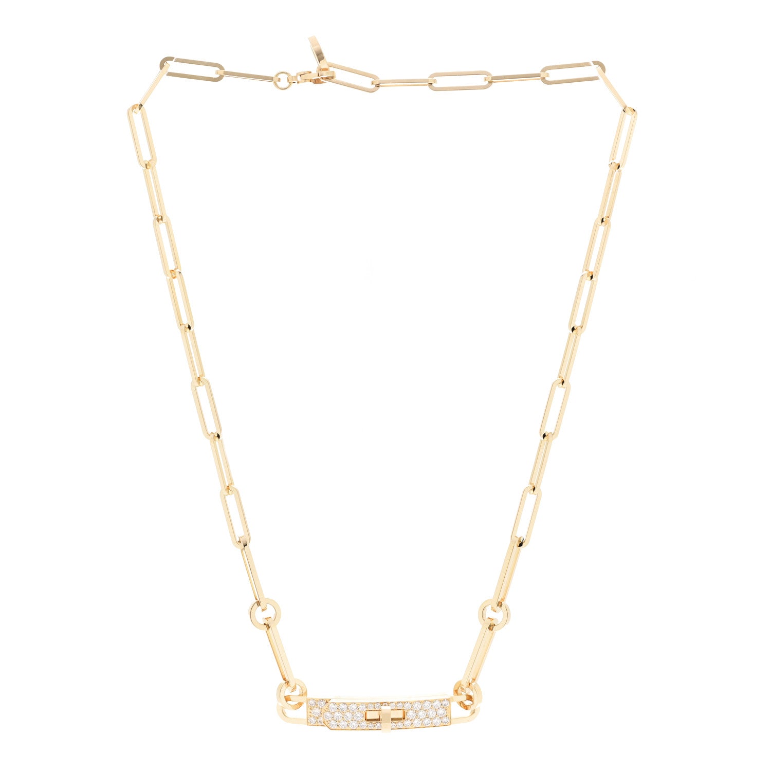 Hermes 18K Yellow Gold Diamond Pave Kelly Chaine Choker Necklace 3 of 7