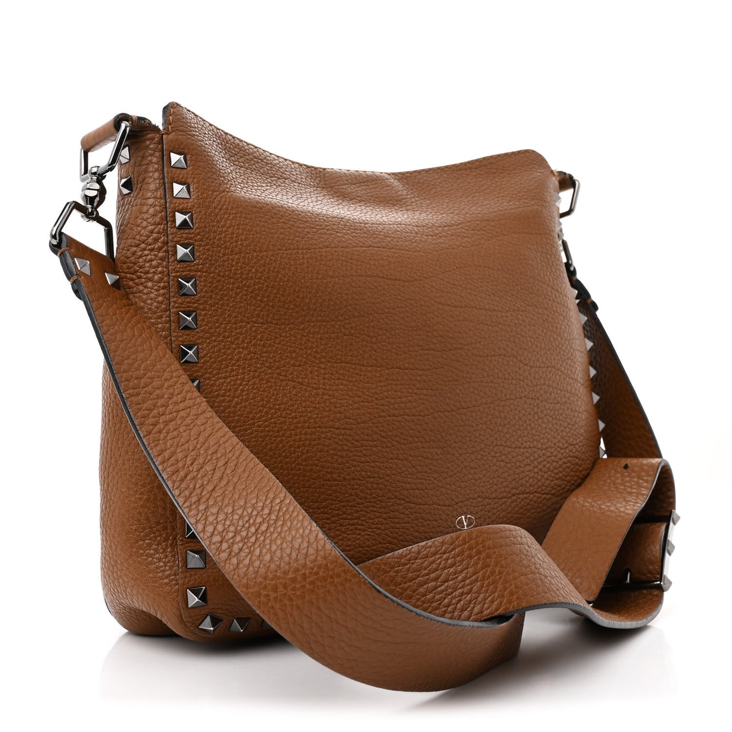 Pebbled Calfskin Small Rockstud Flip-Lock Messenger Bag Light Cuir