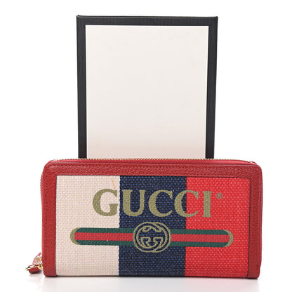 Gucci Canvas Sylvie Stripe Logo Zip Around Wallet Mystic White Hibiscus Red Maritime 8 of 8