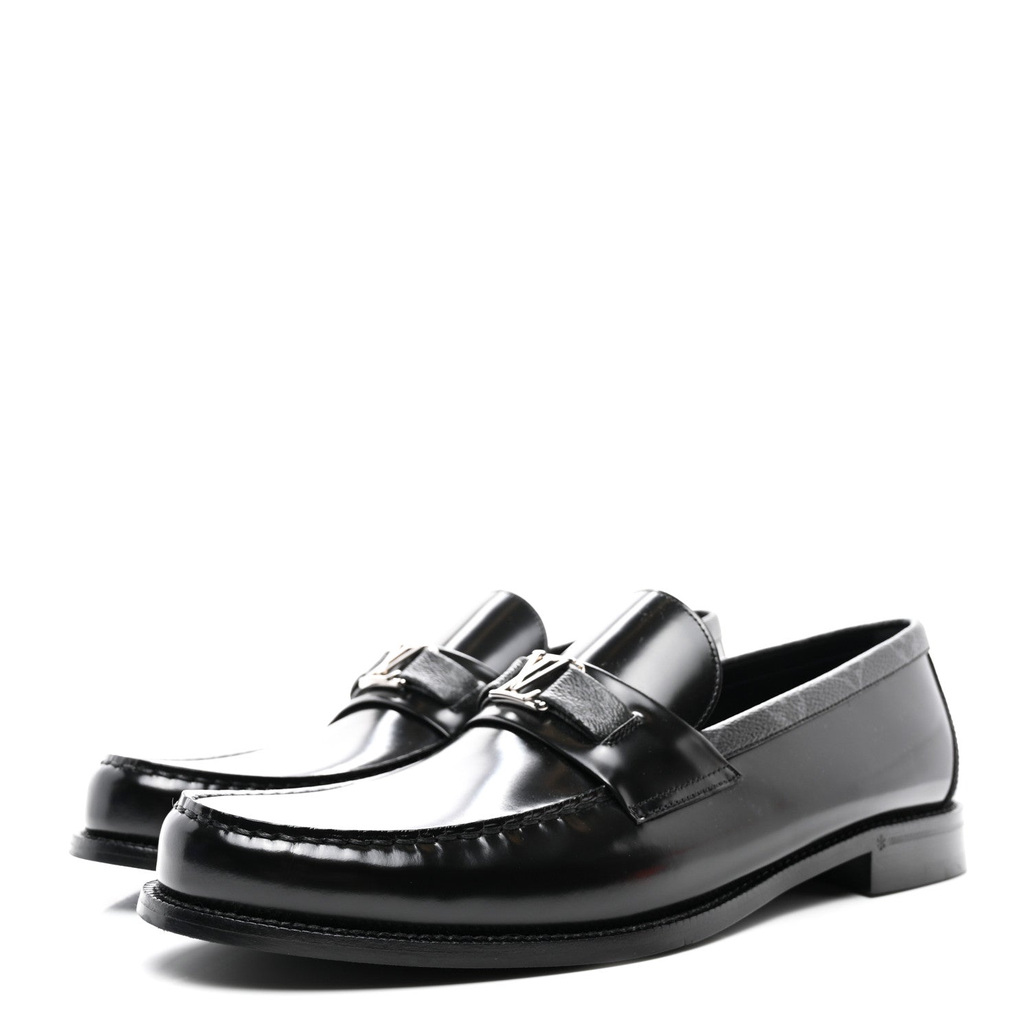 Louis Vuitton Calfskin Monogram Eclipse Mens Major Loafers 12 Black 3 of 9