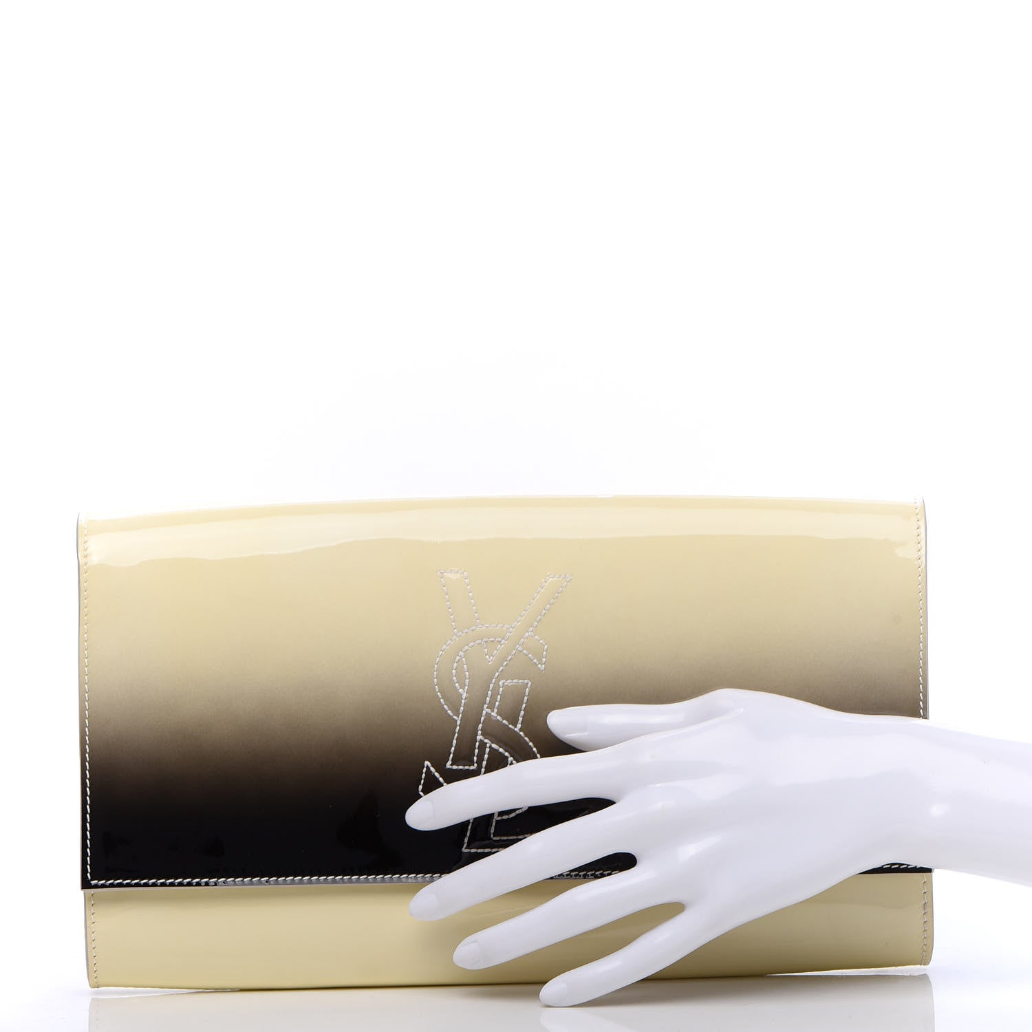 Saint Laurent Patent Calfskin Ombre Monogram Large Belle De Jour Clutch Ivory Black 2 of 10