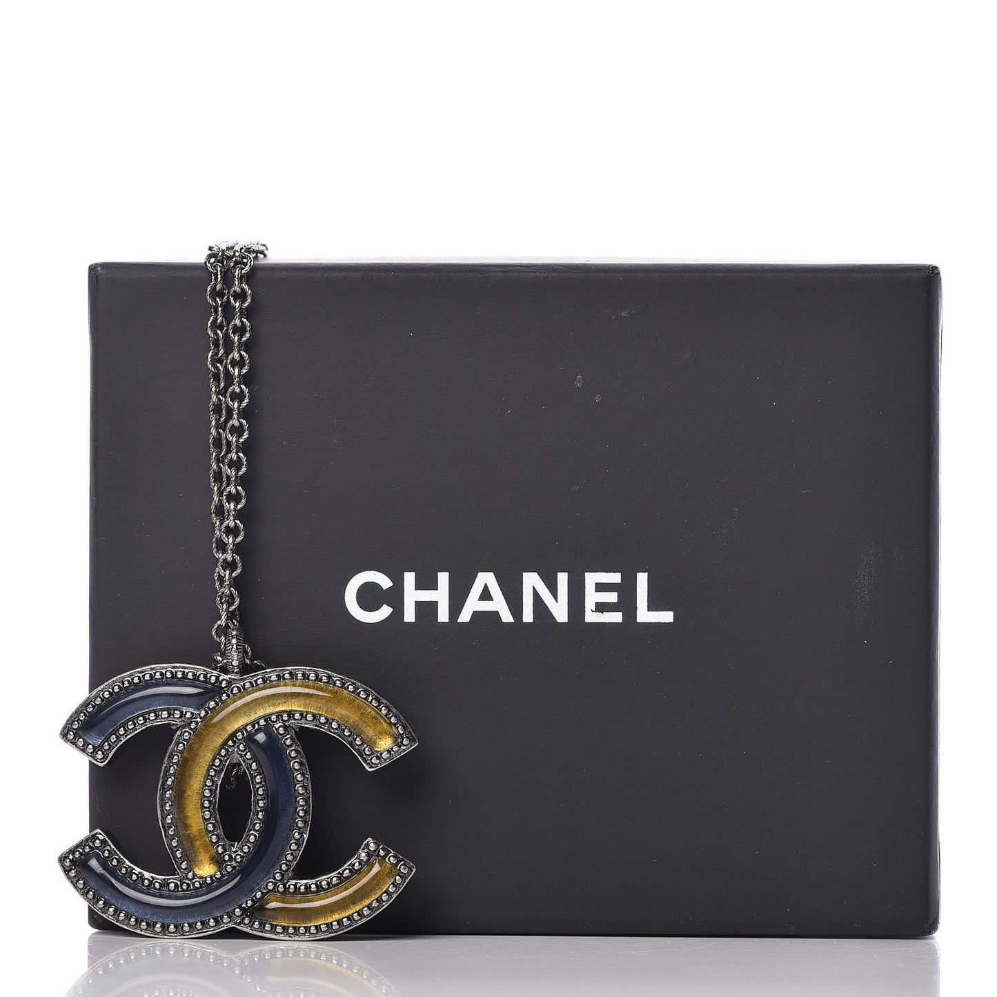 Ruthenium Enamel CC Pendant Necklace Blue Yellow