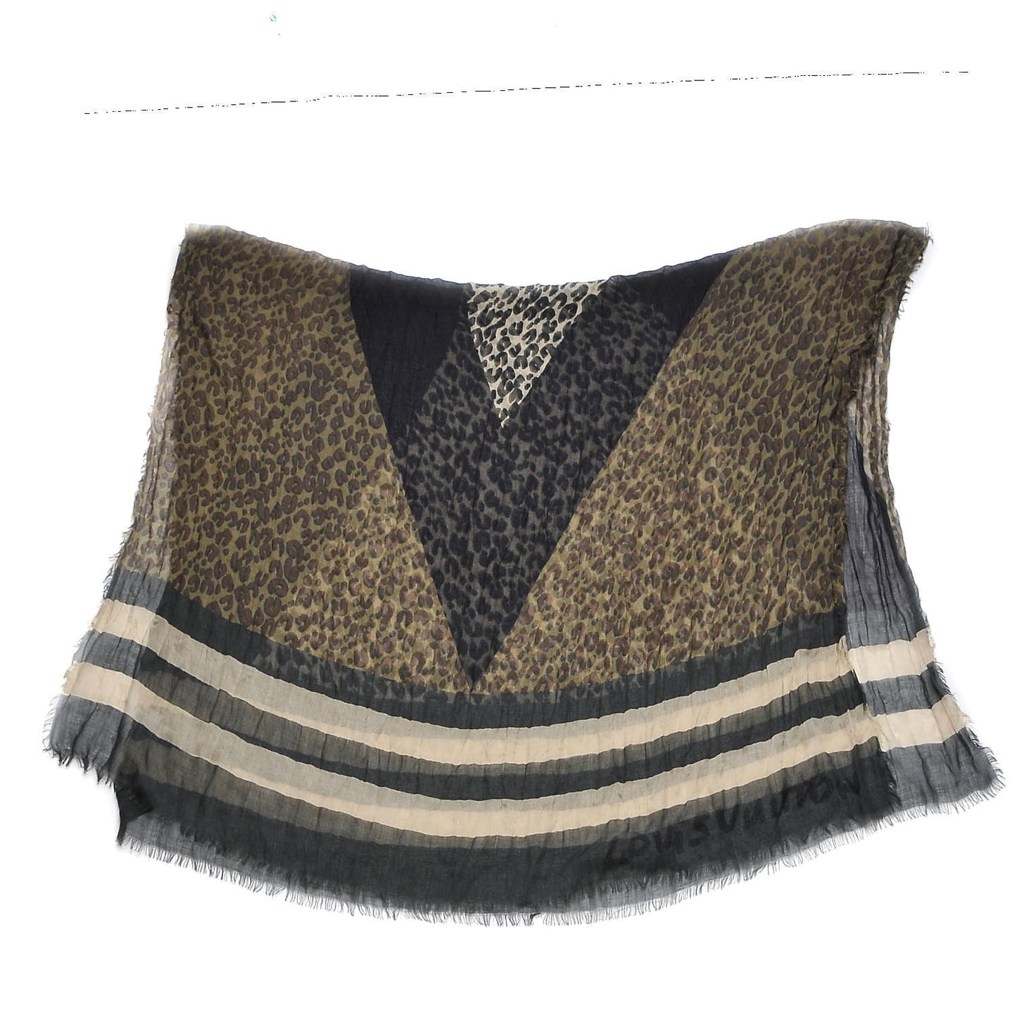 Cashmere Silk Leopard V Stole Kaki Vanilla