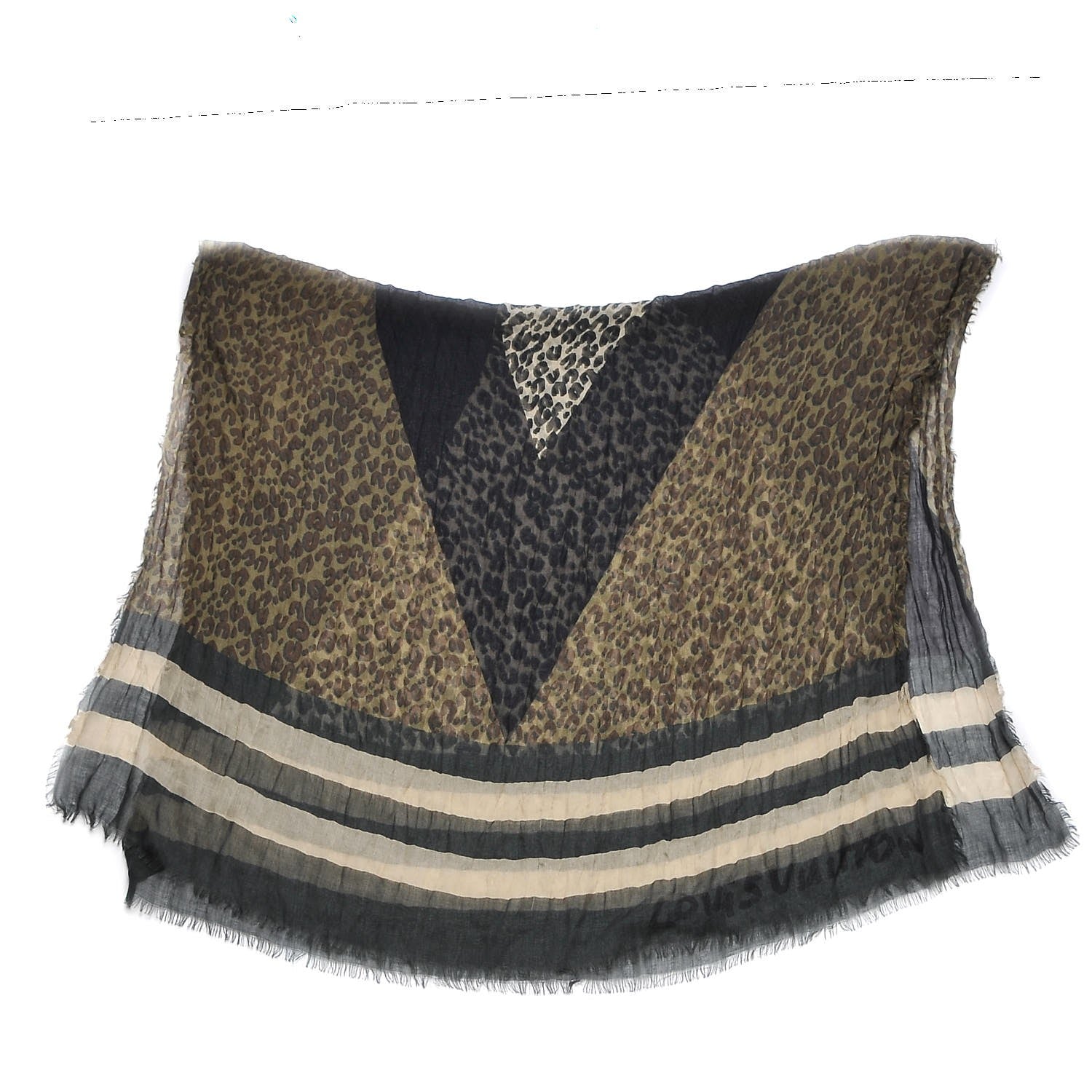 Louis Vuitton Cashmere Silk Leopard V Stole Kaki Vanilla 3 of 9