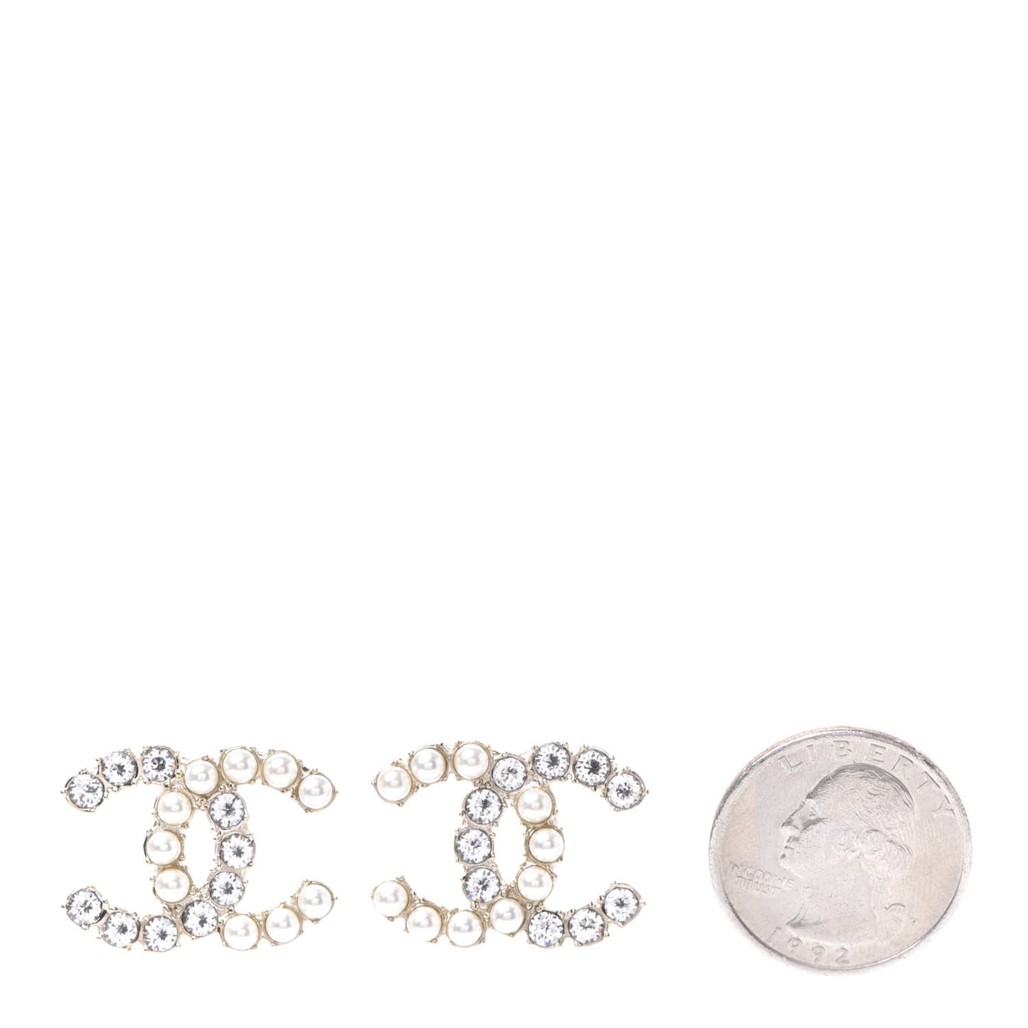 Crystal Pearl CC Dazzling Domino Earrings Gold