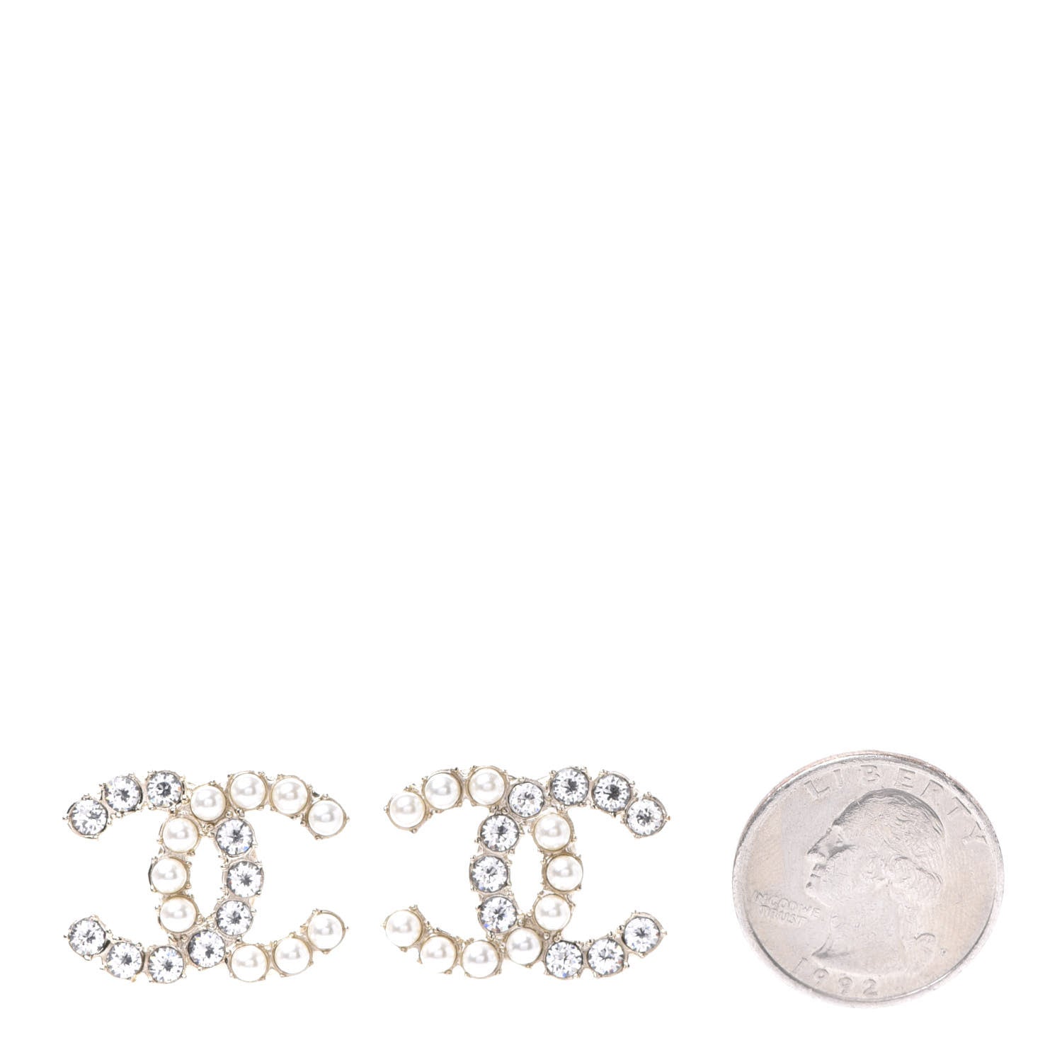 Chanel Crystal Pearl CC Dazzling Domino Earrings Gold 2 of 5