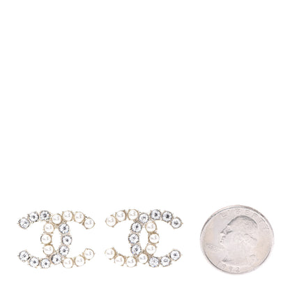 Chanel Crystal Pearl CC Dazzling Domino Earrings Gold 2 of 5