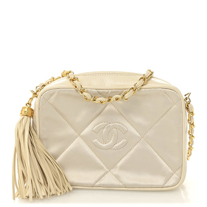 Chanel Satin Quilted CC Tassel Camera Case White 1 of 10