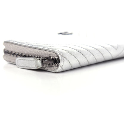Chanel Metallic Lambskin Chevron Quilted Small Zip Around Wallet Silver 8 of 9