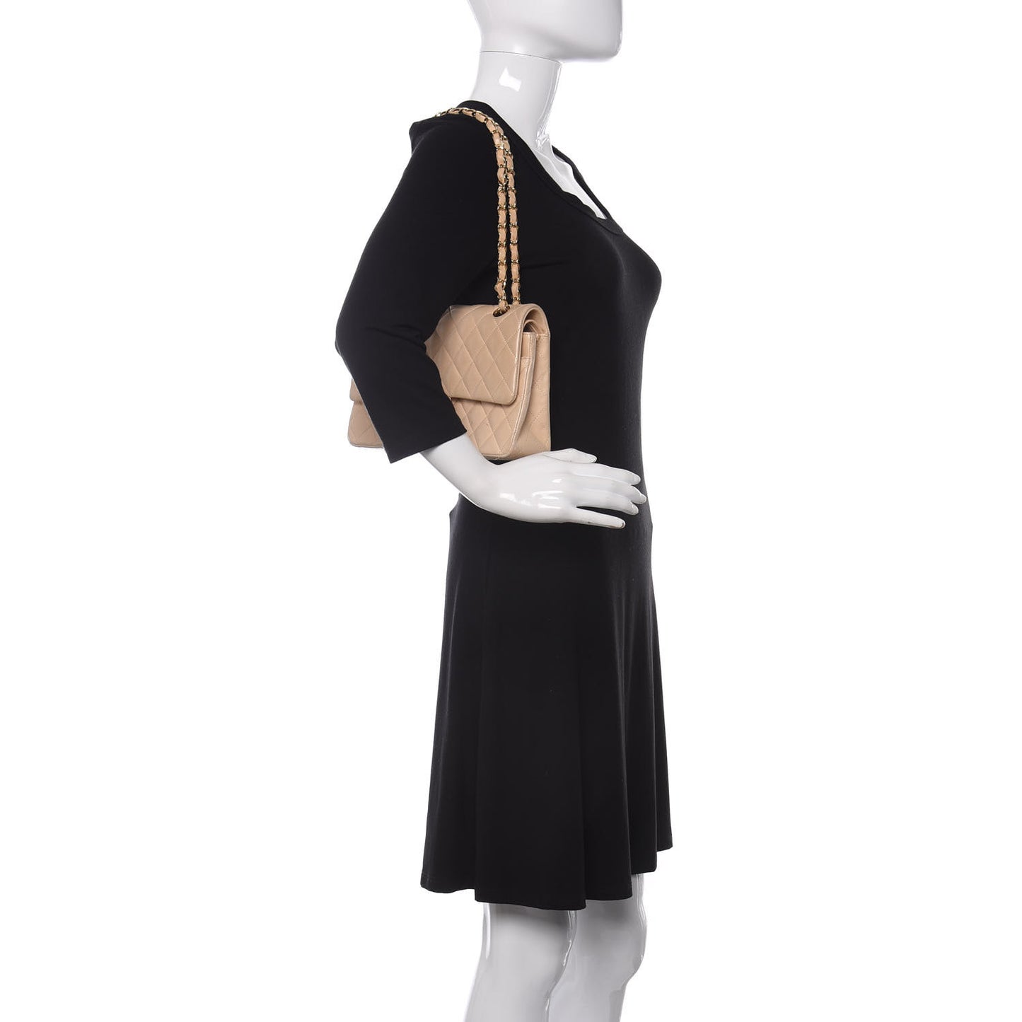 Lambskin Quilted Medium Double Flap Beige