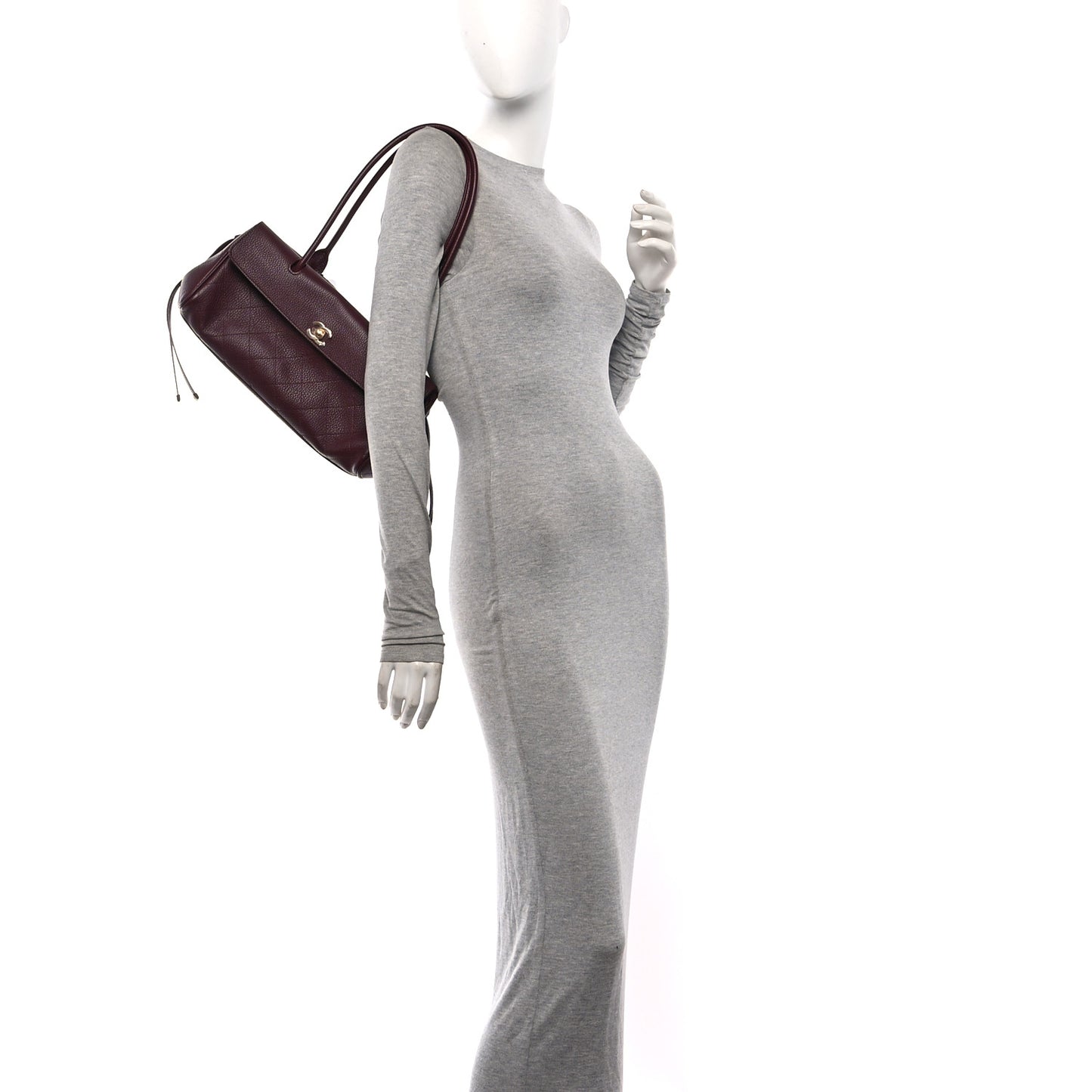 Grained Calfskin Stitched Urban Essentials Small Shopping Bag Burgundy