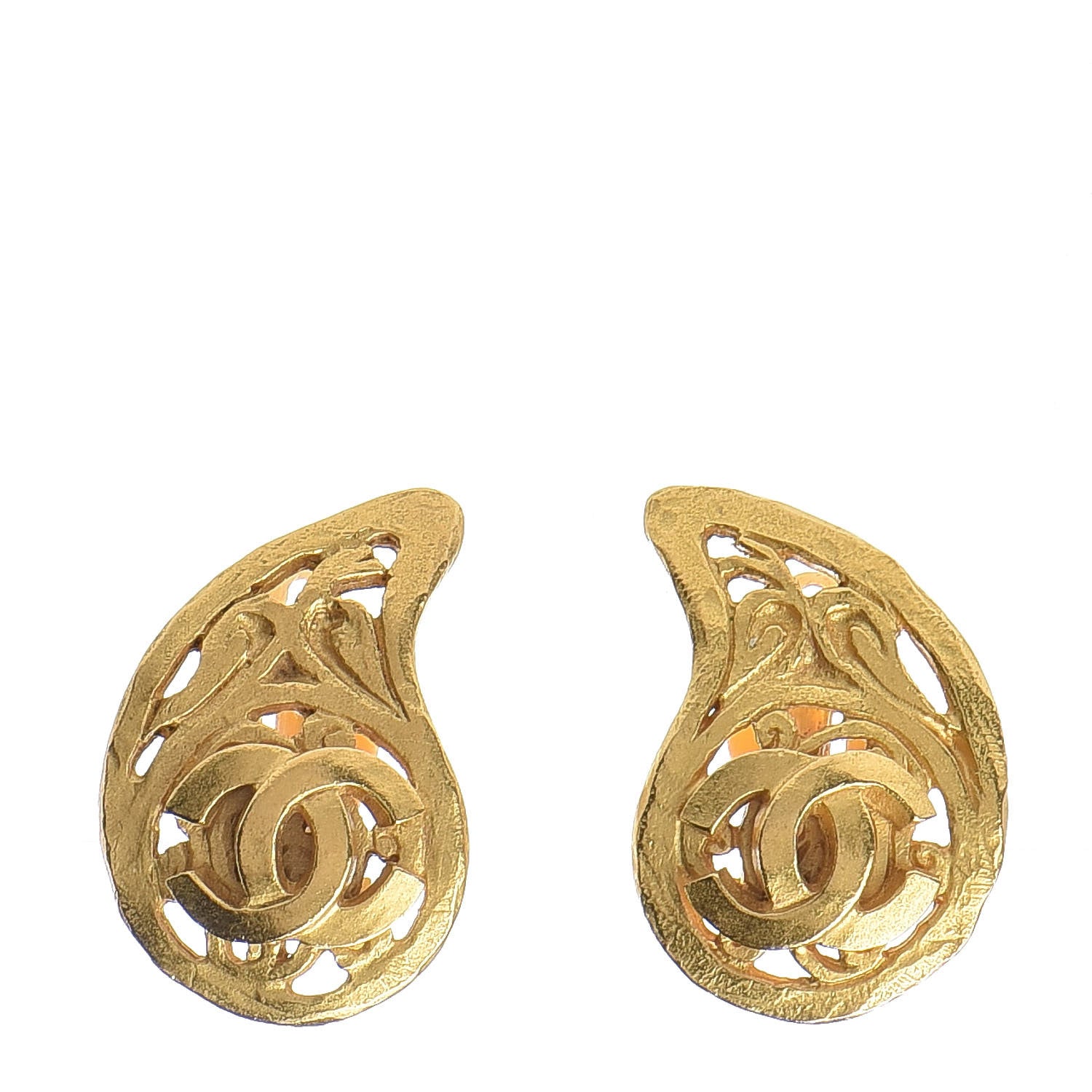 Chanel CC Tear Drop Clip On Earrings Gold 1 of 4