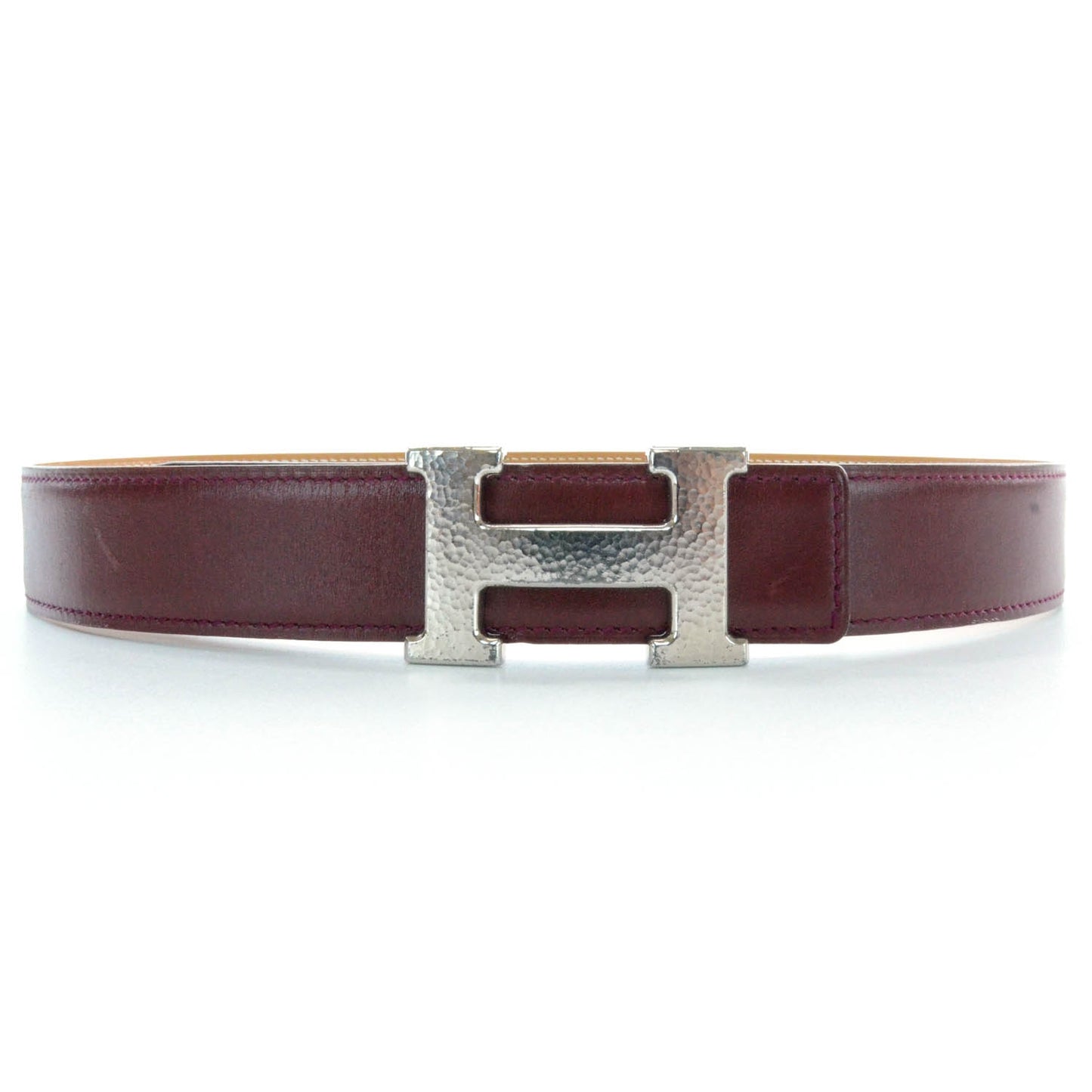 Box Leather Reversible Constance Martelee H Belt 70 Rouge H and Natural