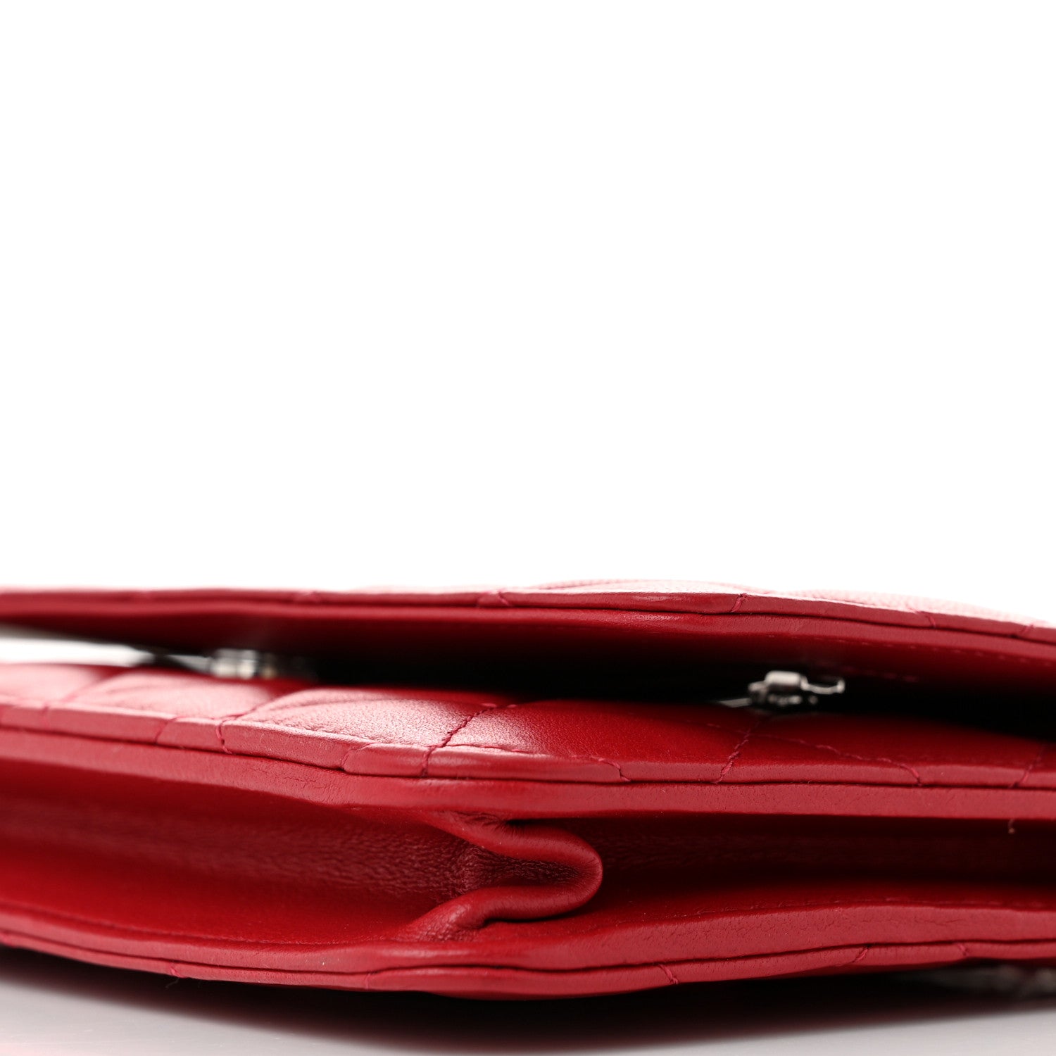 Chanel Lambskin Quilted Wallet On Chain WOC Red 10 of 12
