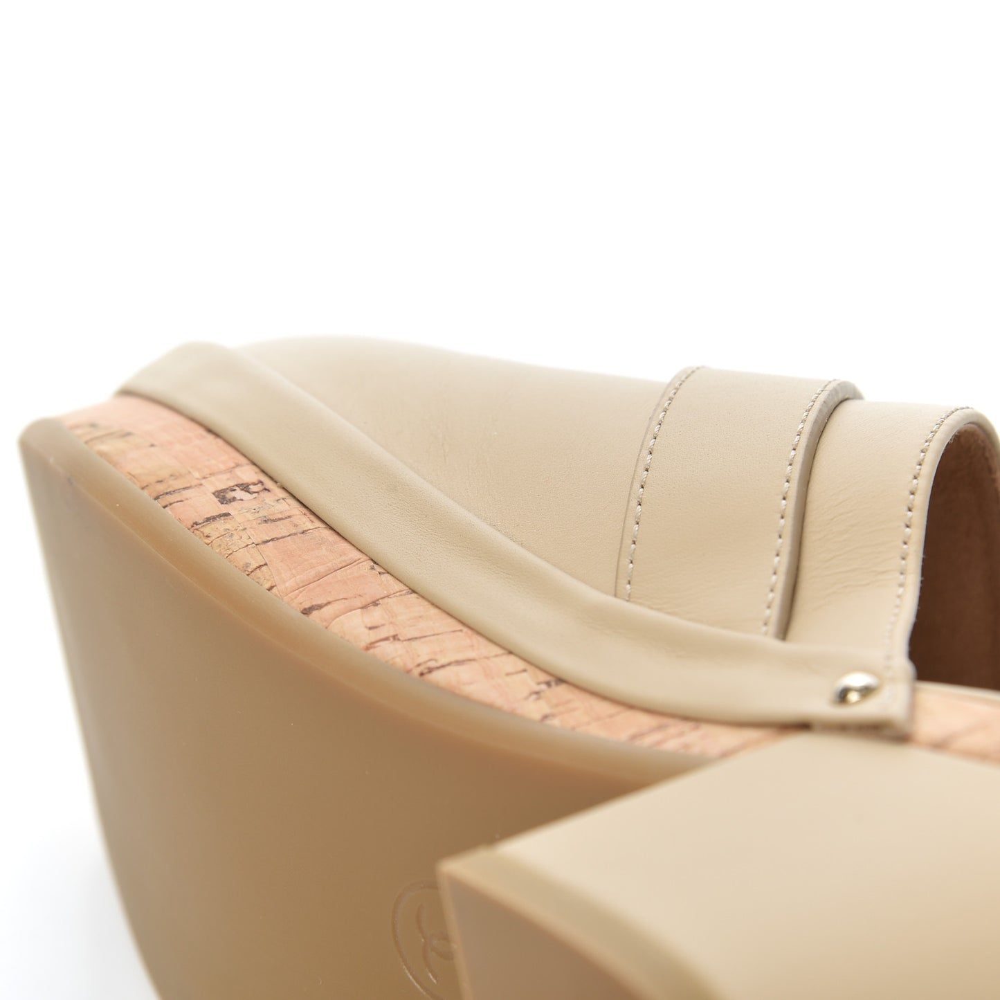 Calfskin CC Turn Lock Clogs 37 Beige