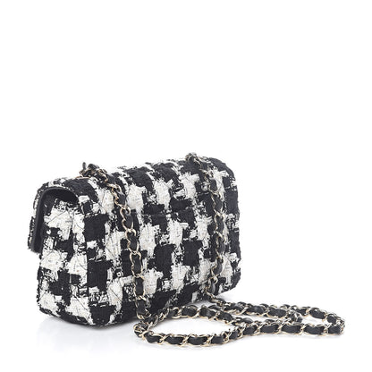 Chanel Tweed Quilted Mini Rectangular Flap Black Ecru White 3 of 10