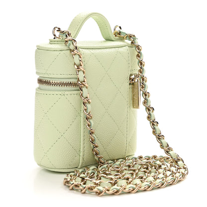 Chanel Caviar Quilted Small Handle With Care Vanity Case With Chain Light Green 3 of 11