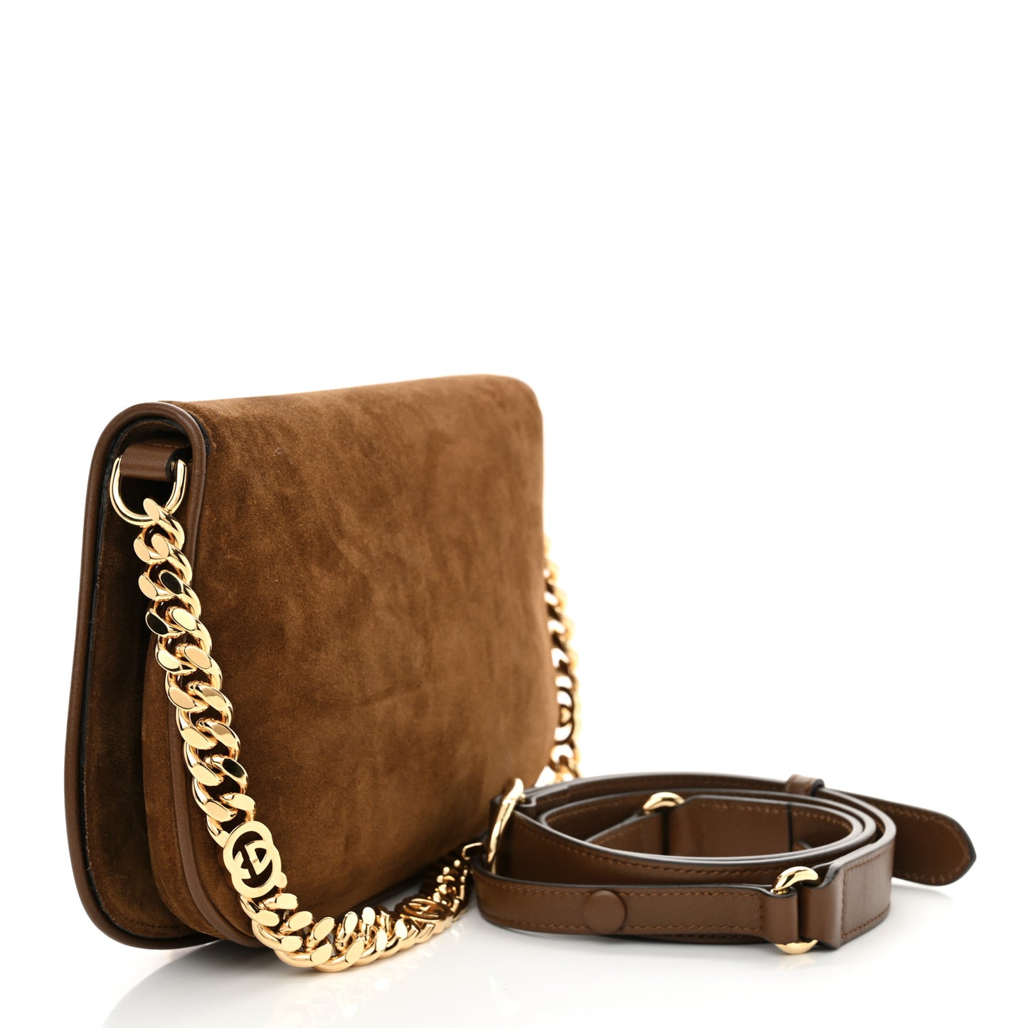 Suede Talco Roxy Calfskin Blondie Chain Shoulder Flap Bag Burnt Satin