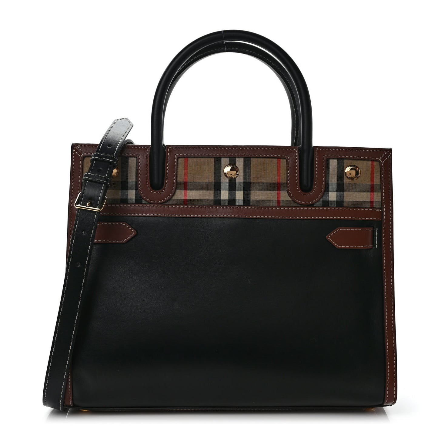 Calfskin Vintage Check Small Two Handle Title Bag Black