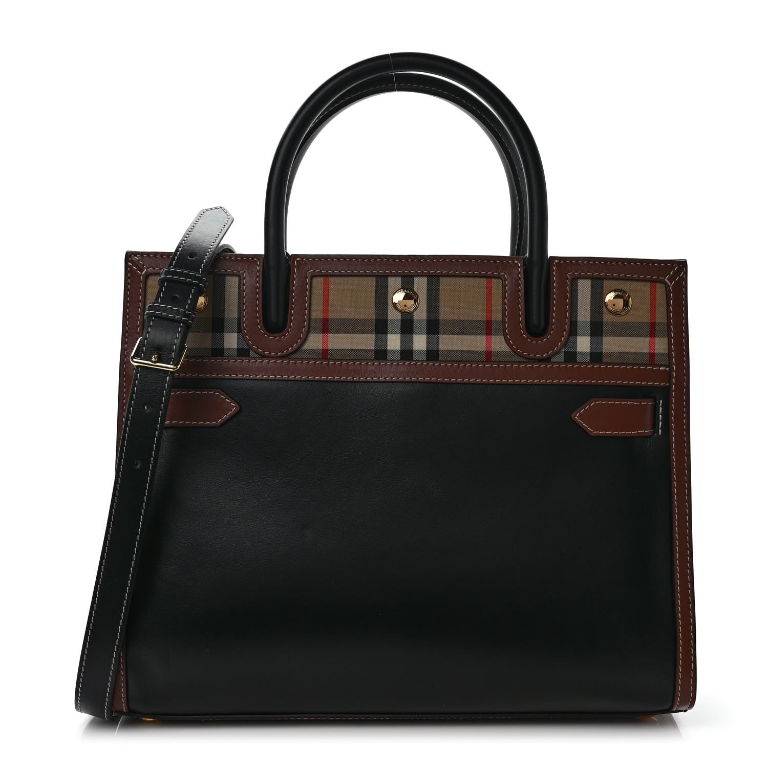 Burberry Calfskin Vintage Check Small Two Handle Title Bag Black 1 of 7