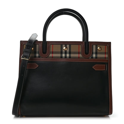 Burberry Calfskin Vintage Check Small Two Handle Title Bag Black 1 of 7