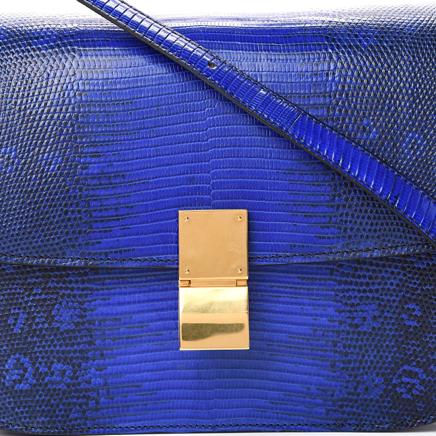 Lizard Medium Classic Box Flap Bag Indigo